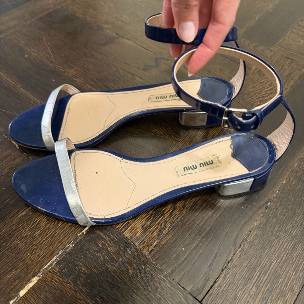 Miu Miu Navy and Silver Heeled Sandals